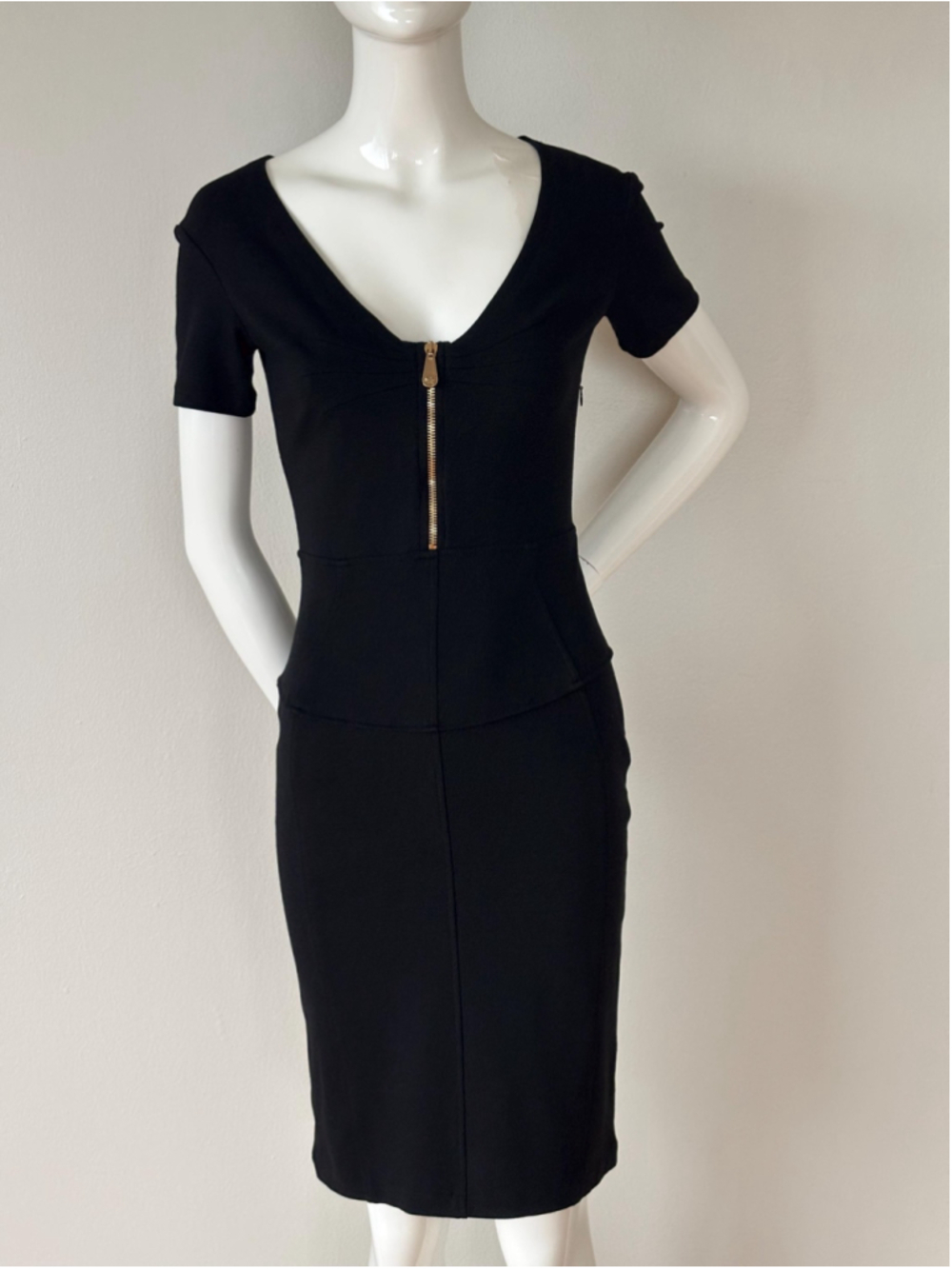 Versace Black Sheath Gold Medusa Zip Stretch Pencil Dress - Picture 5 of 11